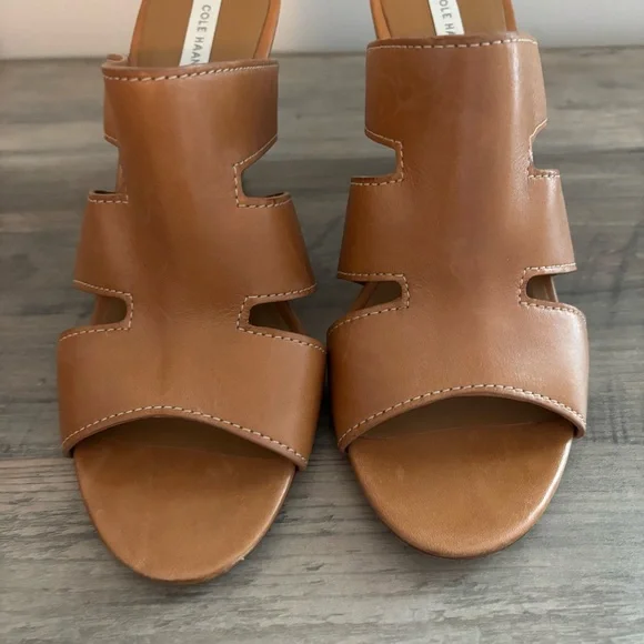 Cole Haan Phira Mule Heels Leather Open Toe Shoes Size 8 - Picture 5 of 14